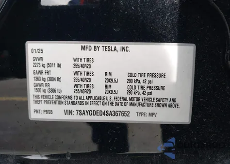 2025 Tesla Model Y Long Range Dual Motor Rear-Wheel Drive from USA, damaged, VIN 7SAYGDED4SA367652